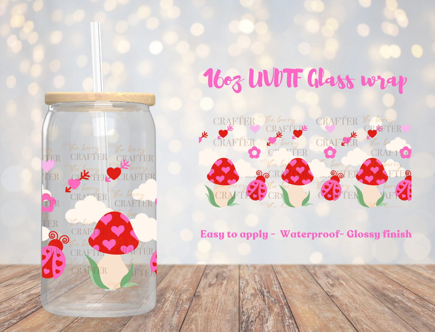 #196 Red mushrooms with clouds UVDTF Wrap