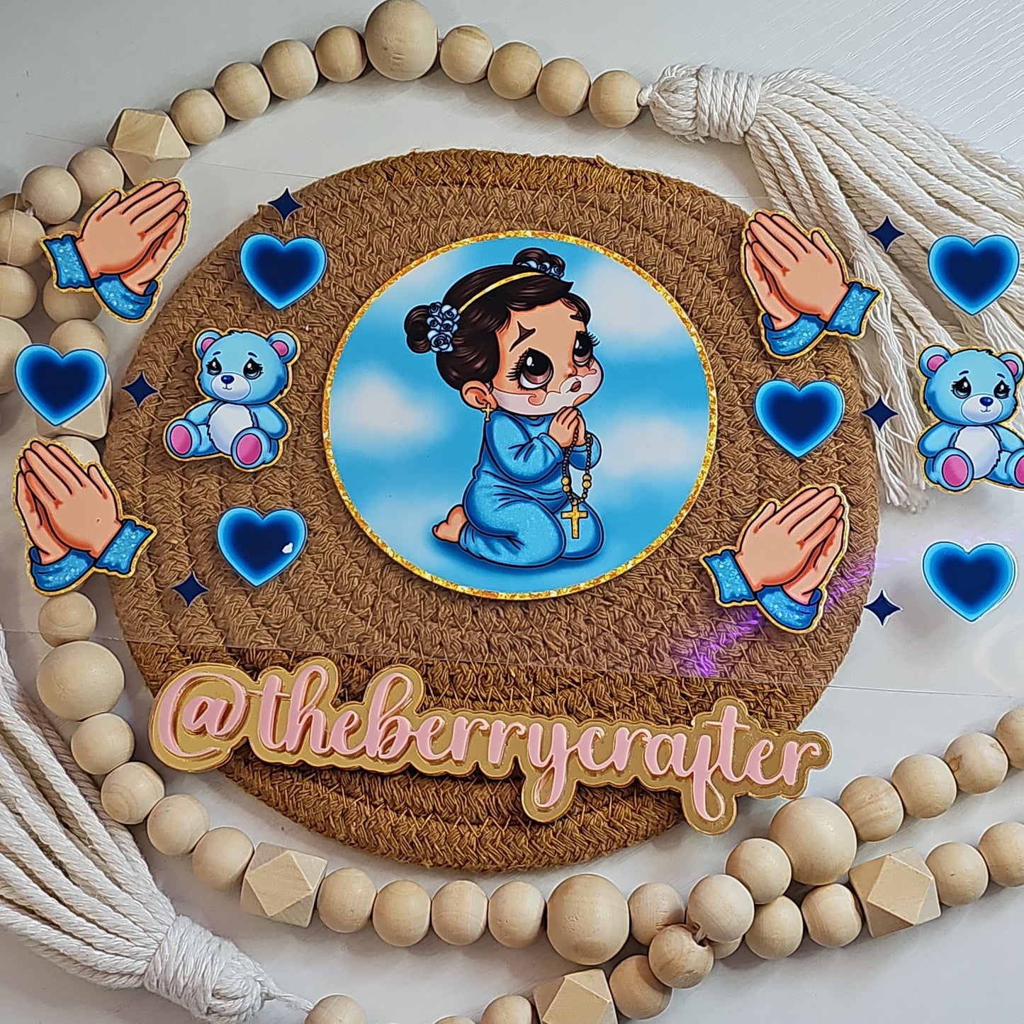 #436 EXCLUSIVE Religious baby girl in blue UVDTF Wrap