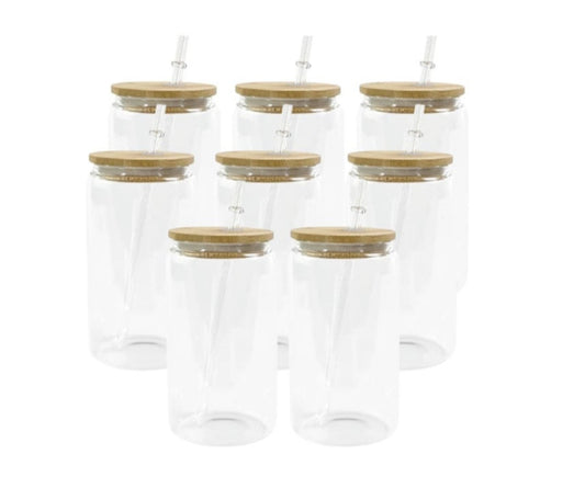 PACK OF BLANK CUPS with bamboo lids 16oz (frosted or clear)